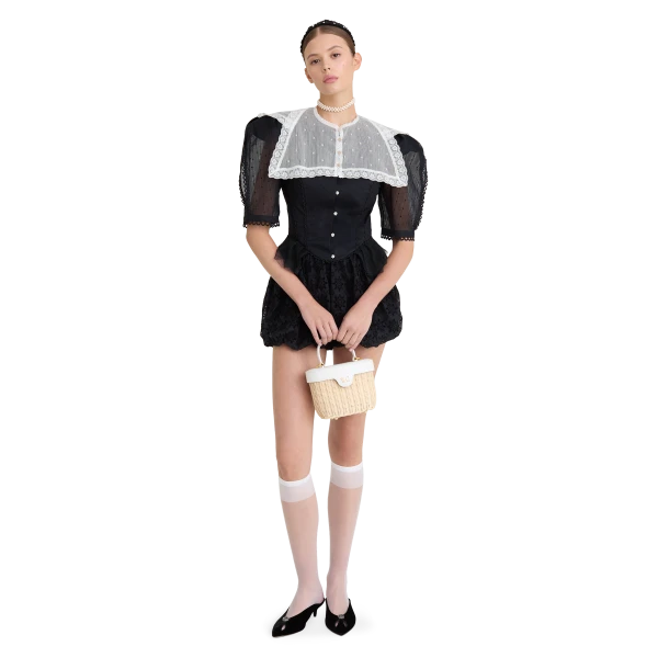 Ulyana Sergeenko Cotton shorts with floral embroidery, view 2