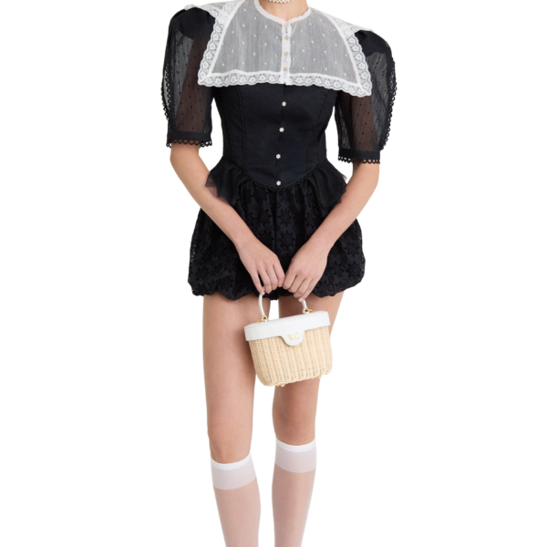 Ulyana Sergeenko Cotton shorts with floral embroidery - Ulyana Sergeenko Corset Dress - Russian Couture - Shop at Coveti
