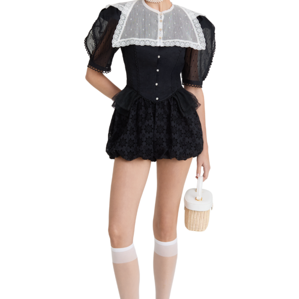 Ulyana Sergeenko Cotton shorts with floral embroidery - Ulyana Sergeenko Corset Dress - Russian Couture - Shop at Coveti