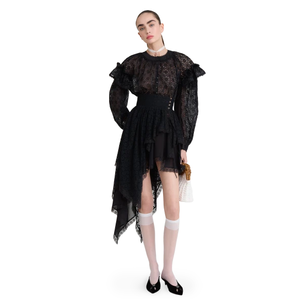 Ulyana Sergeenko Embroidered cotton blouse with ruffled shoulders and an open back, view 2