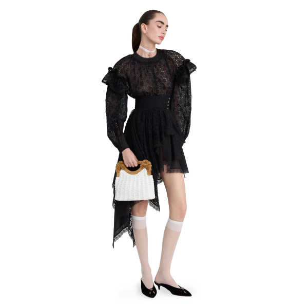 Ulyana Sergeenko Embroidered cotton blouse with ruffled shoulders and an open back, view 3