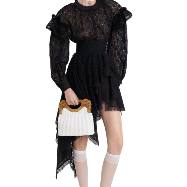 Ulyana Sergeenko Embroidered cotton blouse with ruffled shoulders and an open back - Ulyana Sergeenko Corset Dress - Russian Couture - Shop at Coveti