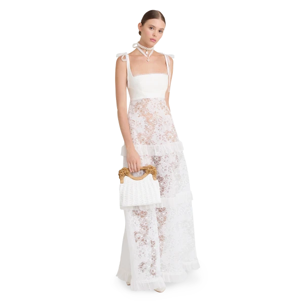 Ulyana Sergeenko Full-length dress with signature floral lace and silk base, view 2