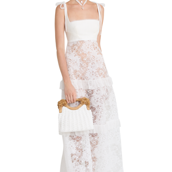 Ulyana Sergeenko Full-length dress with signature floral lace and silk base - Ulyana Sergeenko Corset Dress - Russian Couture - Shop at Coveti