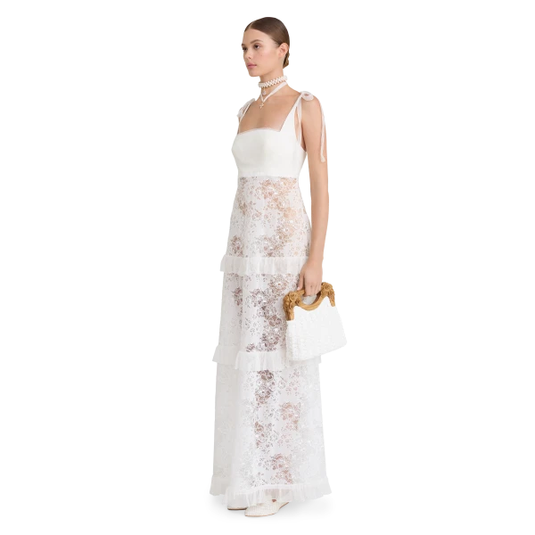 Ulyana Sergeenko Full-length dress with signature floral lace and silk base, view 3