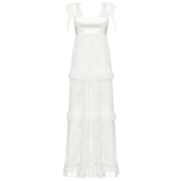 Ulyana Sergeenko Full-length dress with signature floral lace and silk base - Ulyana Sergeenko Corset Dress - Russian Couture - Shop at Coveti
