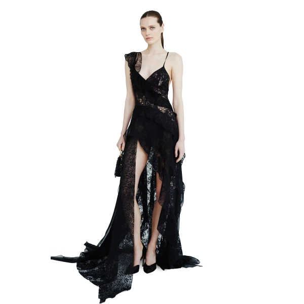Ulyana Sergeenko Layered chiffon maxi dress with lurex, view 3