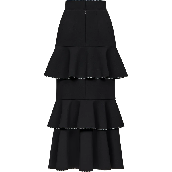 Ulyana Sergeenko Midi skirt with ruffles made of wool - Ulyana Sergeenko Corset Dress - Russian Couture - Shop at Coveti