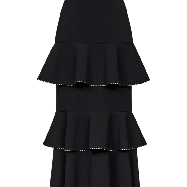 Ulyana Sergeenko Midi skirt with ruffles made of wool - Ulyana Sergeenko Corset Dress - Russian Couture - Shop at Coveti