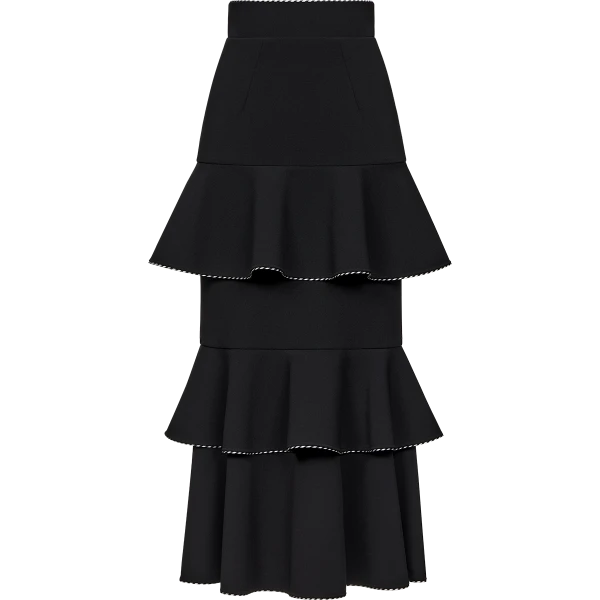 Ulyana Sergeenko Midi skirt with ruffles made of wool - Ulyana Sergeenko Corset Dress - Russian Couture - Shop at Coveti
