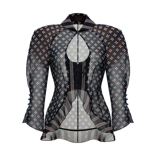 Ulyana Sergeenko Silk blouse with a signature print - Ulyana Sergeenko Corset Dress - Russian Couture - Shop at Coveti