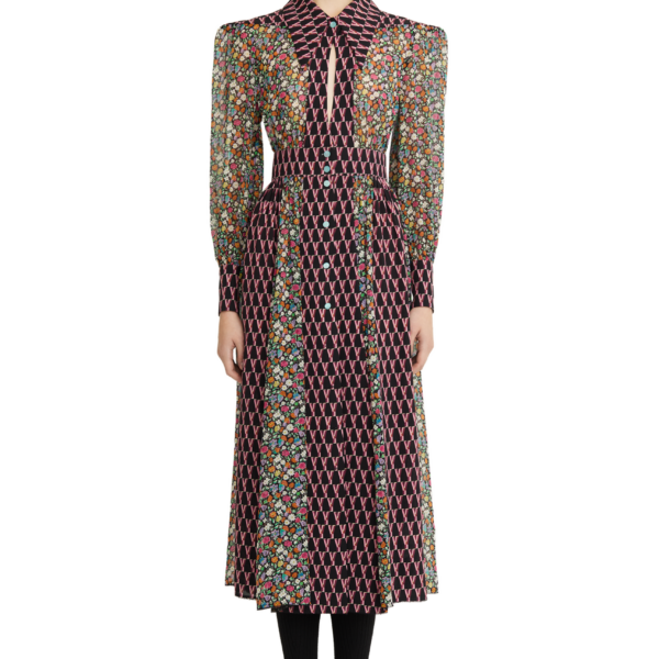 Ulyana Sergeenko Silk chiffon and georgette dress with a signature print - Ulyana Sergeenko Corset Dress - Russian Couture - Shop at Coveti