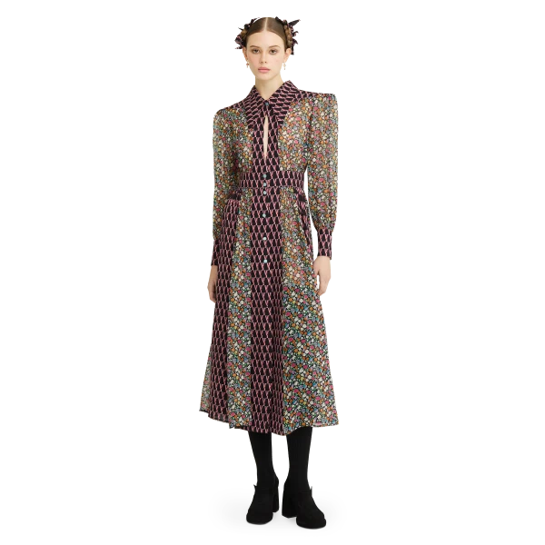 Ulyana Sergeenko Silk chiffon and georgette dress with a signature print, view 3