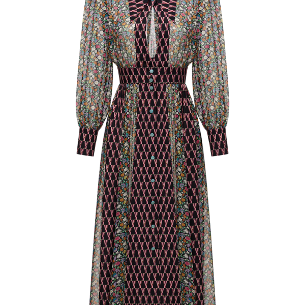 Ulyana Sergeenko Silk chiffon and georgette dress with a signature print - Ulyana Sergeenko Corset Dress - Russian Couture - Shop at Coveti