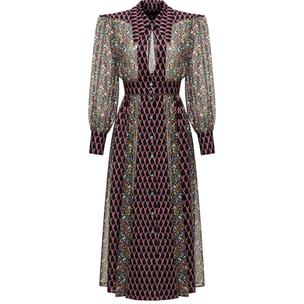 Silk chiffon and georgette dress with a signature print