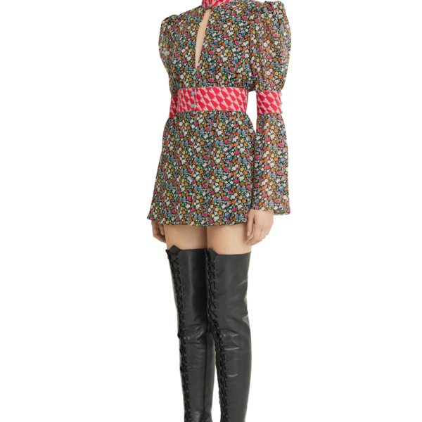 Ulyana Sergeenko Silk chiffon dress with a signature print - Ulyana Sergeenko Corset Dress - Russian Couture - Shop at Coveti