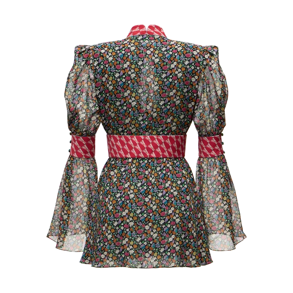 Ulyana Sergeenko Silk chiffon dress with a signature print - Ulyana Sergeenko Corset Dress - Russian Couture - Shop at Coveti