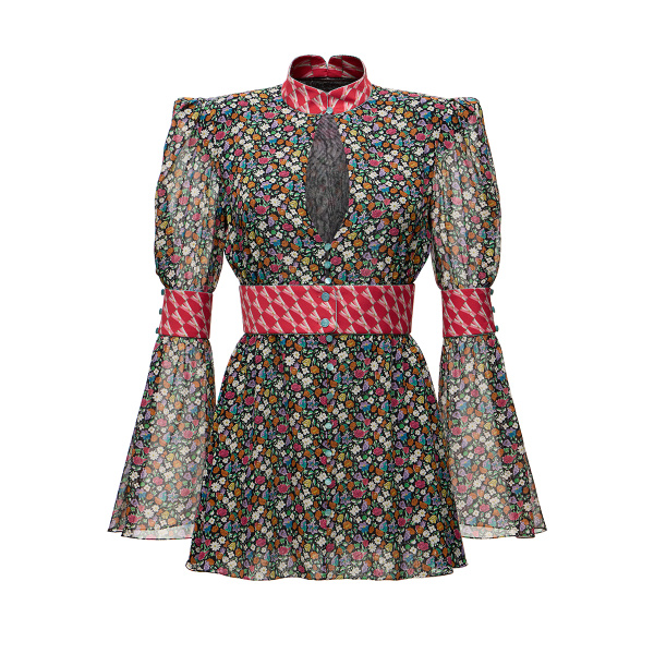 Ulyana Sergeenko Silk chiffon dress with a signature print - Ulyana Sergeenko Corset Dress - Russian Couture - Shop at Coveti