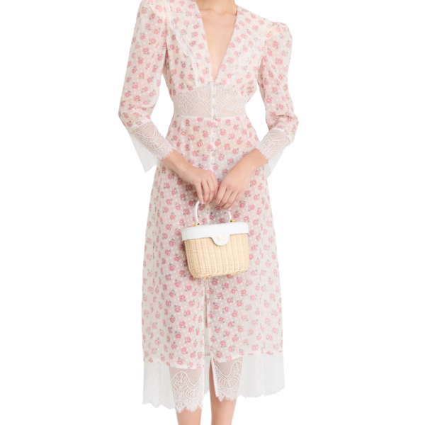 Ulyana Sergeenko Silk dress with signature floral print - Ulyana Sergeenko Corset Dress - Russian Couture - Shop at Coveti