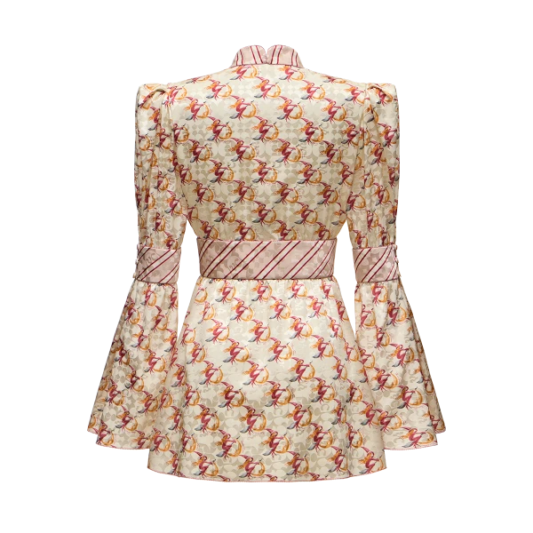 Ulyana Sergeenko Silk jacquard dress with a signature print - Ulyana Sergeenko Corset Dress - Russian Couture - Shop at Coveti
