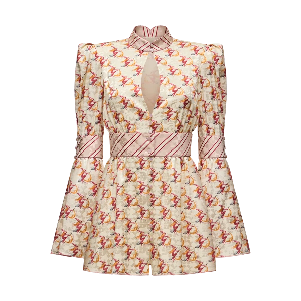 Silk jacquard dress with a signature print