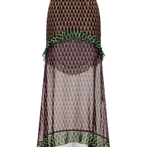 Ulyana Sergeenko Silk midi skirt with a signature print - Ulyana Sergeenko Corset Dress - Russian Couture - Shop at Coveti