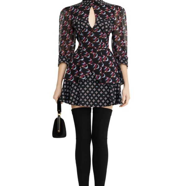 Ulyana Sergeenko Silk peplum blouse with a signature print - Ulyana Sergeenko Corset Dress - Russian Couture - Shop at Coveti
