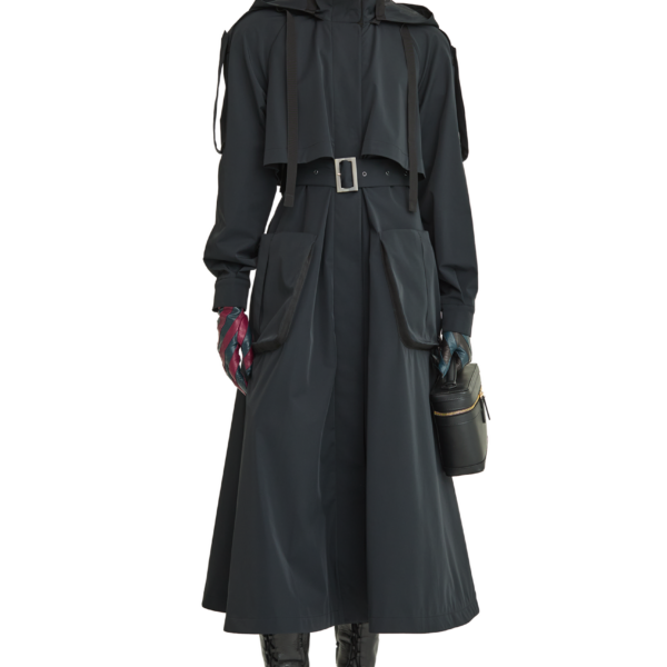 Ulyana Sergeenko Trench coat with a hood - Ulyana Sergeenko Corset Dress - Russian Couture - Shop at Coveti