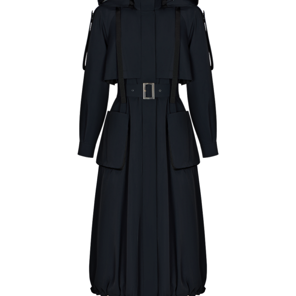 Ulyana Sergeenko Trench coat with a hood - Ulyana Sergeenko Corset Dress - Russian Couture - Shop at Coveti