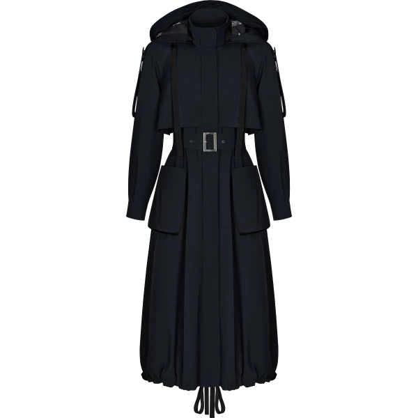 Ulyana Sergeenko Trench coat with a hood - Ulyana Sergeenko Corset Dress - Russian Couture - Shop at Coveti