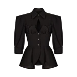 Ulyana Sergeenko Wool peplum blouse - Ulyana Sergeenko Corset Dress - Russian Couture - Shop at Coveti