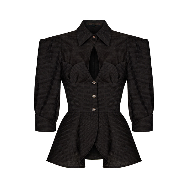 Ulyana Sergeenko Wool peplum blouse - Ulyana Sergeenko Corset Dress - Russian Couture - Shop at Coveti