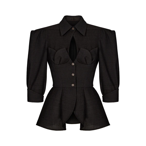 Ulyana Sergeenko Wool peplum blouse - Ulyana Sergeenko Corset Dress - Russian Couture - Shop at Coveti