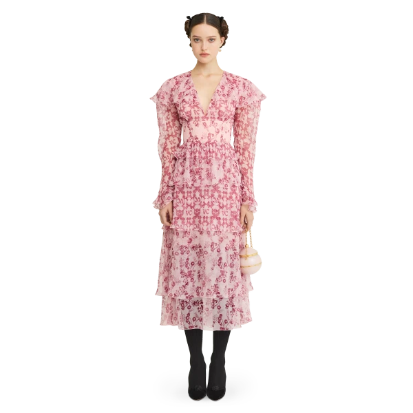 Ulyana Sergeenko Сrinkled silk chiffon dress with a signature print, view 2