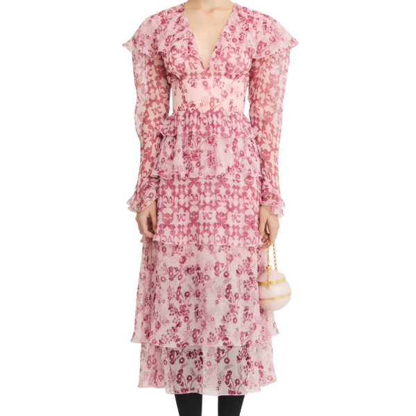 Ulyana Sergeenko Сrinkled silk chiffon dress with a signature print - Ulyana Sergeenko Corset Dress - Russian Couture - Shop at Coveti