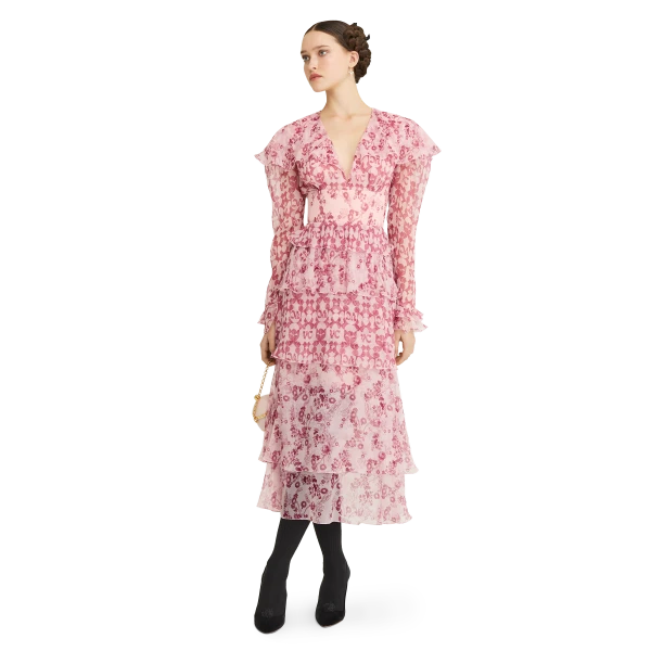 Ulyana Sergeenko Сrinkled silk chiffon dress with a signature print, view 3