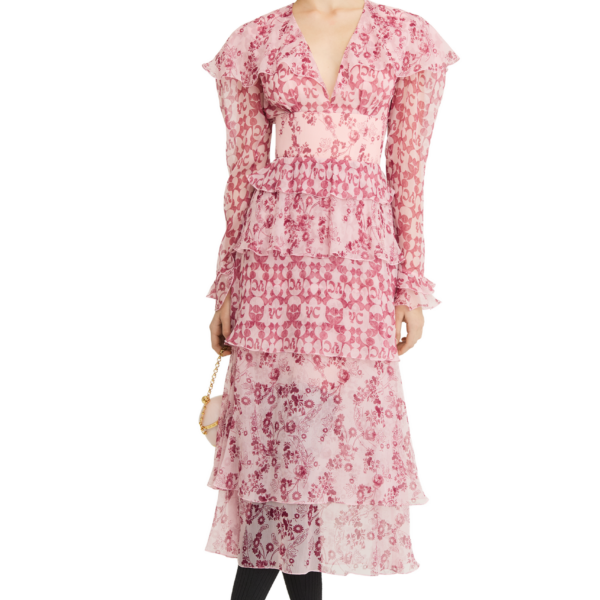 Ulyana Sergeenko Сrinkled silk chiffon dress with a signature print - Ulyana Sergeenko Corset Dress - Russian Couture - Shop at Coveti