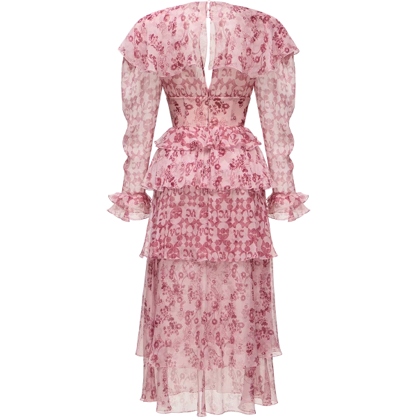 Ulyana Sergeenko Сrinkled silk chiffon dress with a signature print - Ulyana Sergeenko Corset Dress - Russian Couture - Shop at Coveti