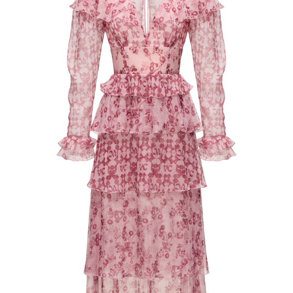 Ulyana Sergeenko Сrinkled silk chiffon dress with a signature print - Ulyana Sergeenko Corset Dress - Russian Couture - Shop at Coveti
