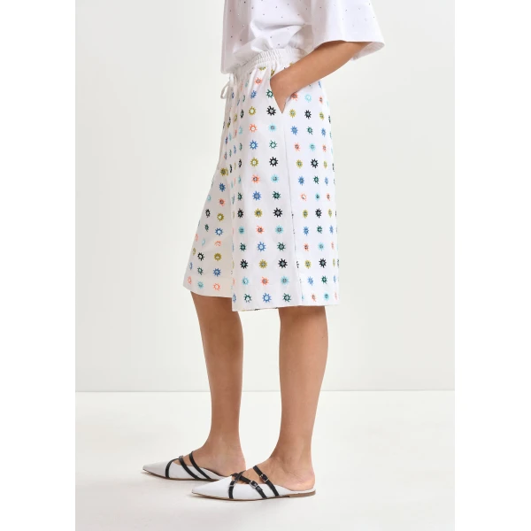 Essentiel Antwerp White and multicolor embroidered cotton shorts with mirror accents, view 4