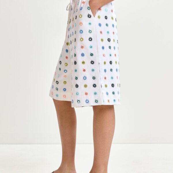 Essentiel Antwerp White and multicolor embroidered cotton shorts with mirror accents - Essentiel Antwerp Shorts - Colorful Belgian Design - Shop at Coveti
