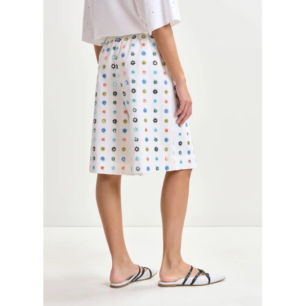 Essentiel Antwerp White and multicolor embroidered cotton shorts with mirror accents, view 5