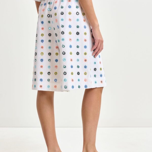 Essentiel Antwerp White and multicolor embroidered cotton shorts with mirror accents - Essentiel Antwerp Shorts - Colorful Belgian Design - Shop at Coveti