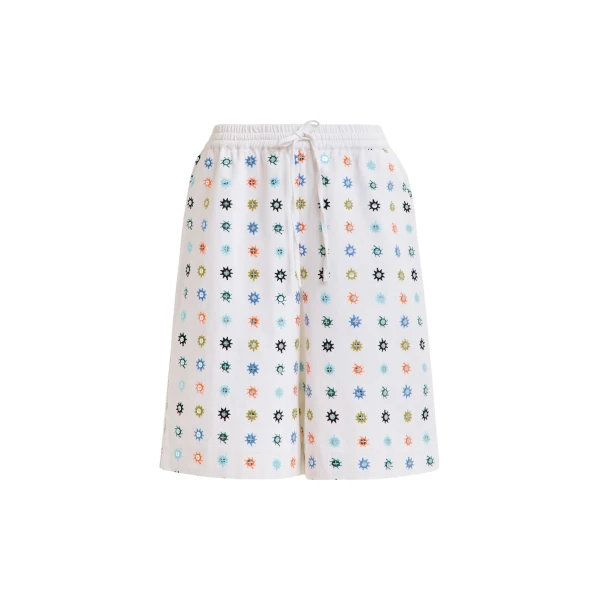 Essentiel Antwerp White and multicolor embroidered cotton shorts with mirror accents - Essentiel Antwerp Shorts - Colorful Belgian Design - Shop at Coveti