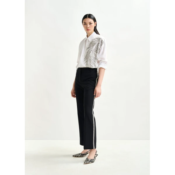 Essentiel Antwerp White and silver oversized cotton shirt with sequin and bead embellishment, view 4