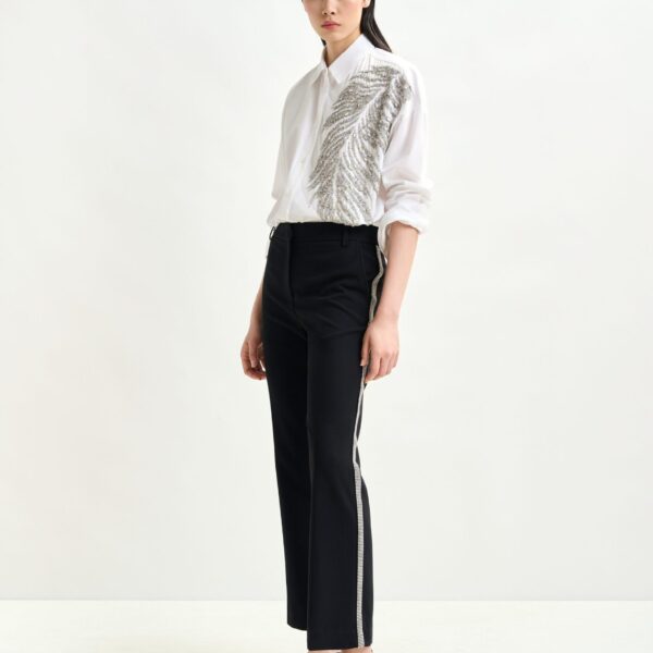 Essentiel Antwerp White and silver oversized cotton shirt with sequin and bead embellishment - Essentiel Antwerp Shirts - Colorful Belgian Design - Shop at Coveti
