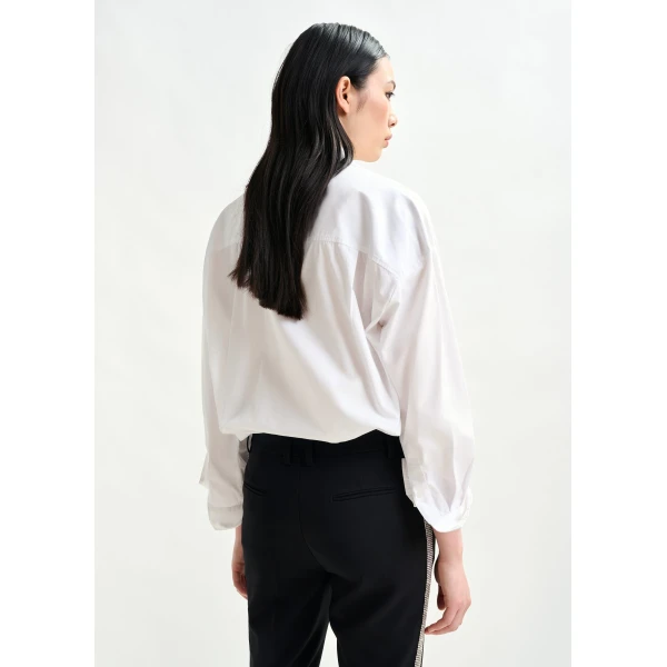 Essentiel Antwerp White and silver oversized cotton shirt with sequin and bead embellishment, view 5