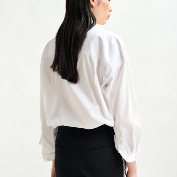 Essentiel Antwerp White and silver oversized cotton shirt with sequin and bead embellishment - Essentiel Antwerp Shirts - Colorful Belgian Design - Shop at Coveti