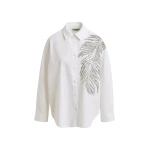 Essentiel Antwerp White and silver oversized cotton shirt with sequin and bead embellishment - Essentiel Antwerp Shirts - Colorful Belgian Design - Shop at Coveti