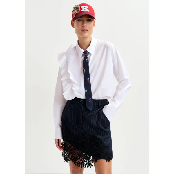 Essentiel Antwerp White cotton shirt with ruffle detail, view 2